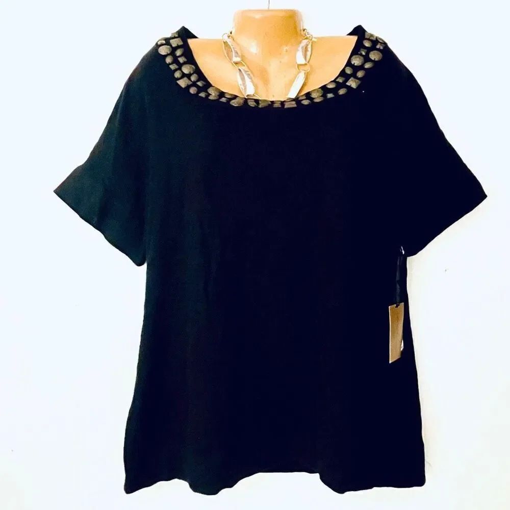 NWT Vintage Marisa Christina 1X Plus Angora Neck Detail Short Sleeve Knit Top